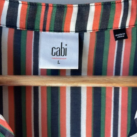 Cabi Striped Ultimate Multicolor Chiffon Sheer Balloon Sleeve Blouse - Picture 5 of 8